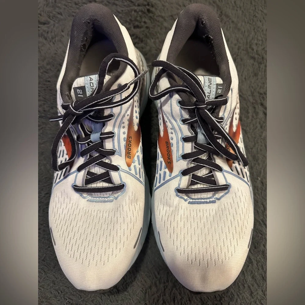 Brooks Women's Adrenaline GTS 21 running shoes White/Alloy/Light Blue Size 10 - Picture 1 of 14